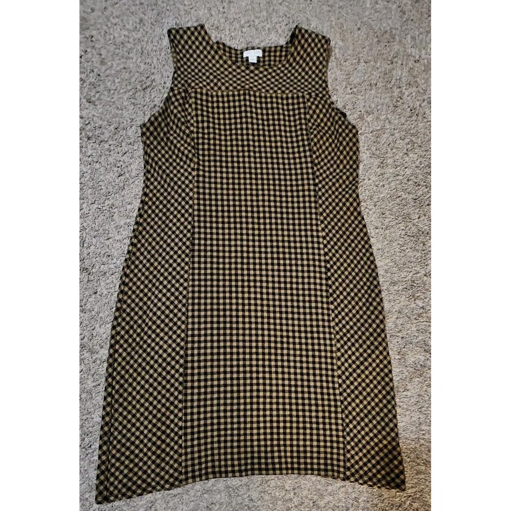 J.Jill Ponte Sleeveless Knit Dress Womens Medium Brown Black Gingham Checkered